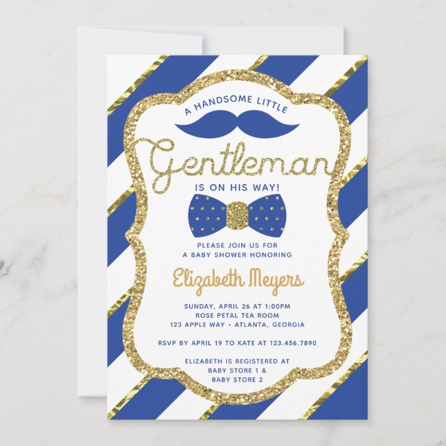 Petite Invitation Baby shower Gentleman, Faux Gold (Devant)
