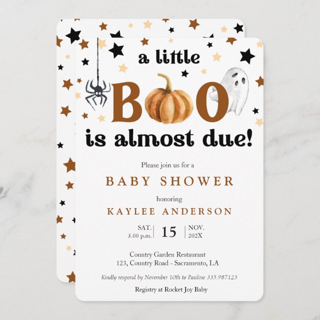 Petite invitation Baby shower Halloween (Devant / Derrière)