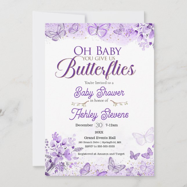 Petite invitation baby shower papillon (Devant)