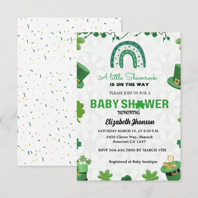 Petite invitation baby shower shamrock (Devant / Derrière)