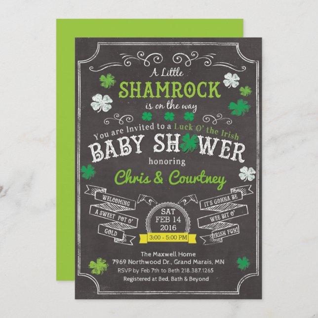 Petite invitation Baby shower Shamrock (Devant / Derrière)