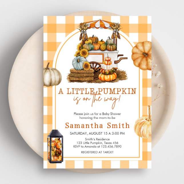 Petite Invitation Citrouille En vichy Baby shower (A Little Pumpkin Baby Shower Invitation)