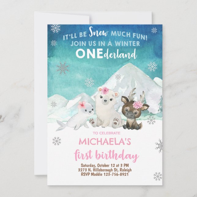 Petite invitation d'anniversaire d'hiver des anima (Devant)