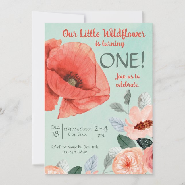 Petite invitation d'anniversaire Fleur sauvage (Devant)