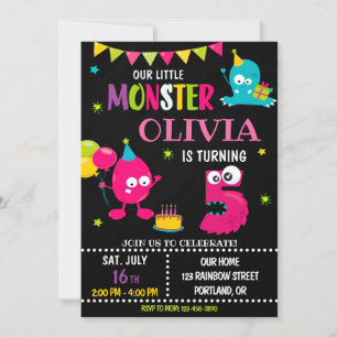 Petite invitation d'anniversaire monstre fille