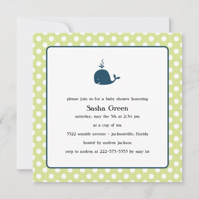 Petite invitation de baby shower de baleine (Devant)