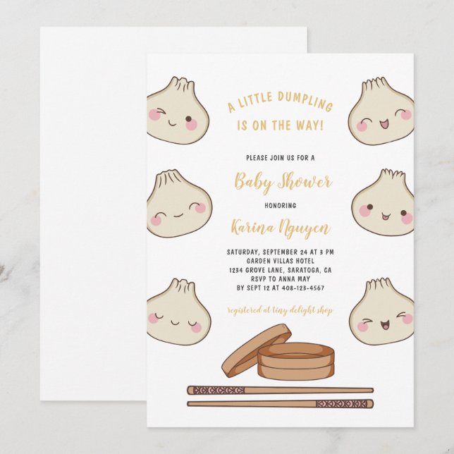 Petite invitation de Baby shower de dumping mignon (Devant / Derrière)