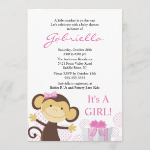 Petite invitation de baby shower de fille de singe