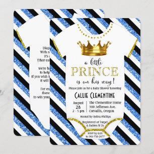 Petite invitation de baby shower de prince Glitter