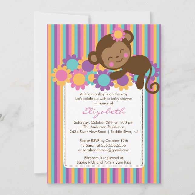 Petite invitation de baby shower de singe (Devant)