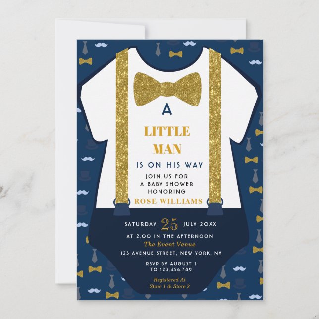 Petite invitation de baby shower d'homme (Devant)