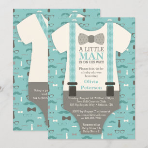 Petite invitation de baby shower d'homme, Teal,