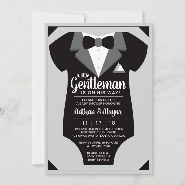 Petite invitation de Baby shower Gentleman, Tuxedo (Devant)