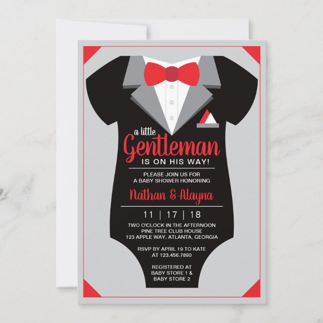 Petite invitation de Baby shower Gentleman, Tuxedo (Devant)