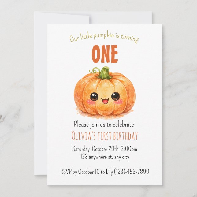 Petite invitation de citrouille pour fête d'annive (Devant)