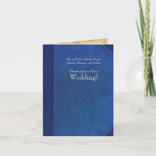 Petite invitation de mariage en livre bleu vintage