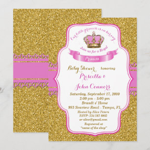Petite invitation de princesse baby shower, or,