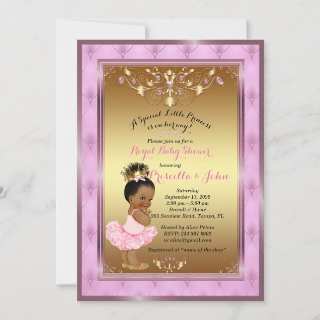 Petite invitation de princesse baby shower, rose, (Devant)