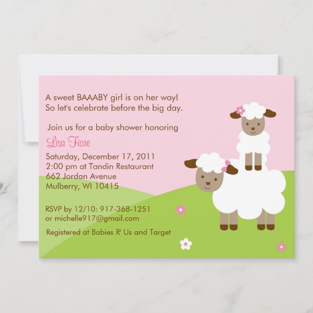 Petite invitation douce de baby shower d'agneau (Devant)