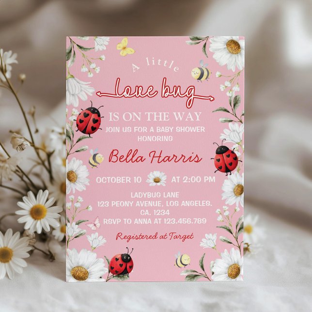 Petite Invitation Fête de Bébé Coccinelle Fleur Da (Créateur téléchargé)
