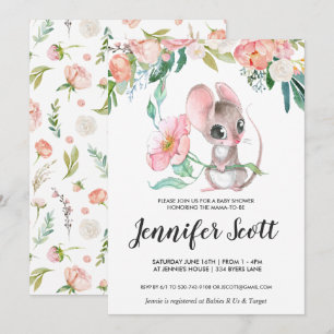Petite invitation florale de baby shower de souris