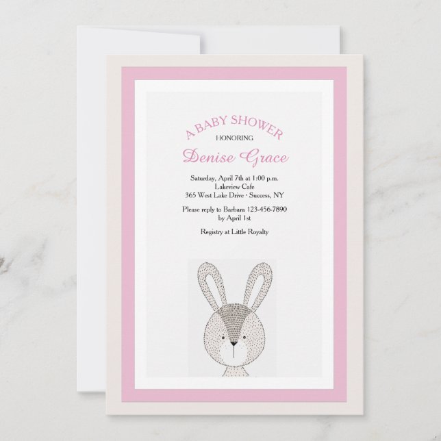 Petite invitation lapin rose (Devant)