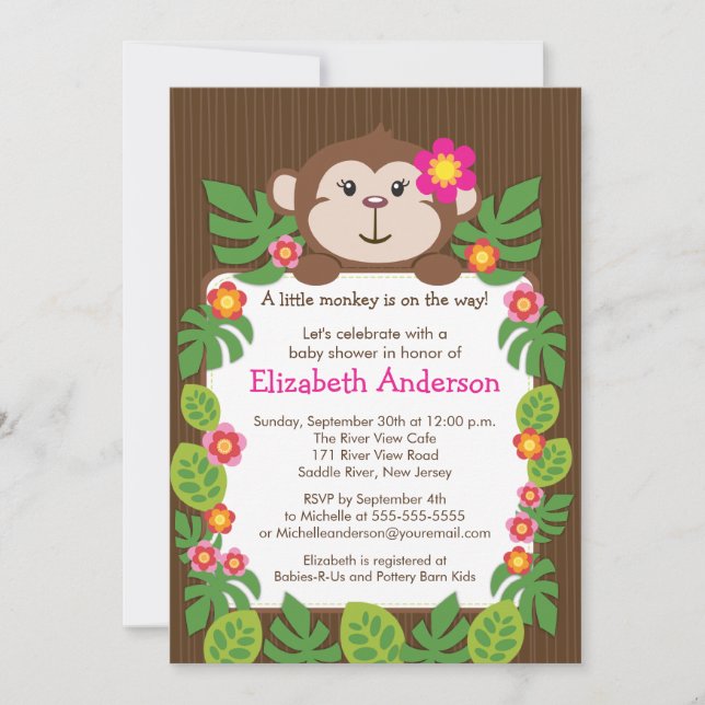 Petite invitation mignonne de baby shower de singe (Devant)