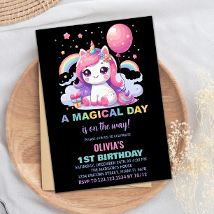 Petite licorne rose Invitations d'anniversaire