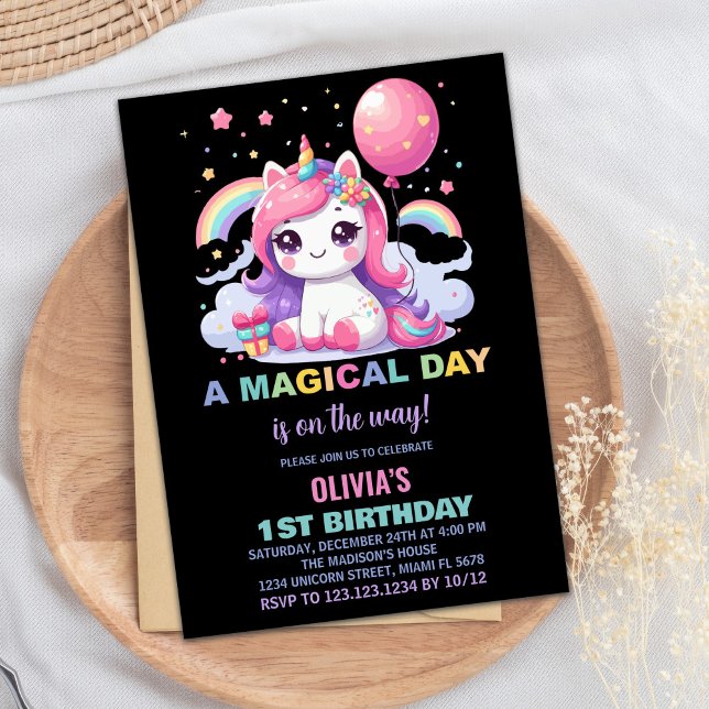 Petite licorne rose Invitations d'anniversaire (Little Pink Unicorn Birthday Invitations)