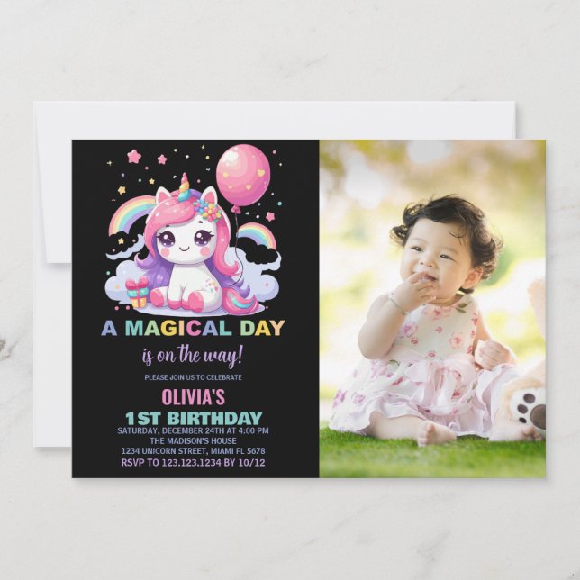 Petite licorne rose Invitations d'anniversaire ave (Devant)
