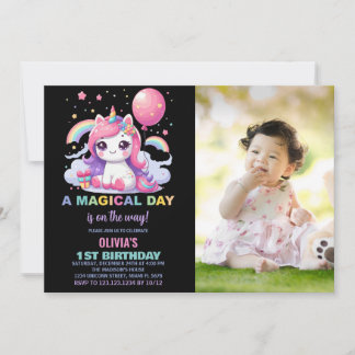 Petite licorne rose Invitations d'anniversaire ave