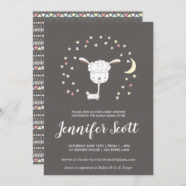 Petite Llama Baby shower Invitation (Devant / Derrière)