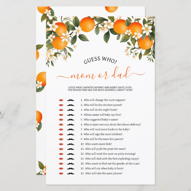 Petite maman mignonne ou papa jeu de baby shower (Devant / Derrière)