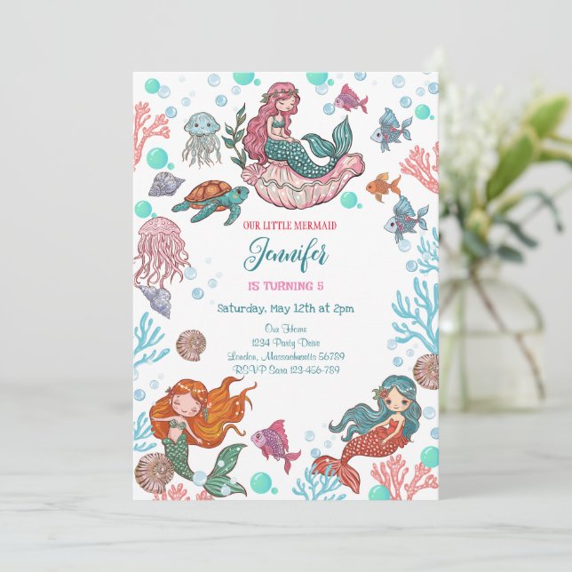Petite mignonne Petite Sirène Invitation Anniversa (Debout devant)