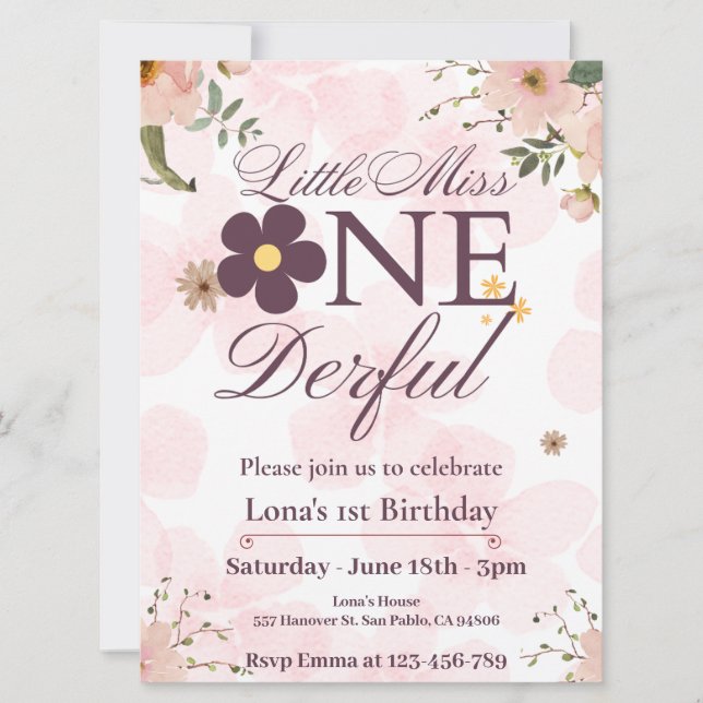 petite miss onederful 1er anniversaire invitation (Devant)