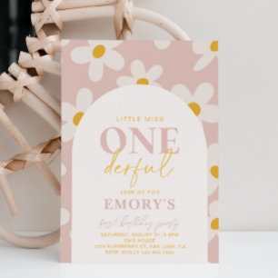Petite Miss Onederful Invitation   Fleur rétro