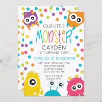 Petite Monster Anniversaire Fête Invitations Pois
