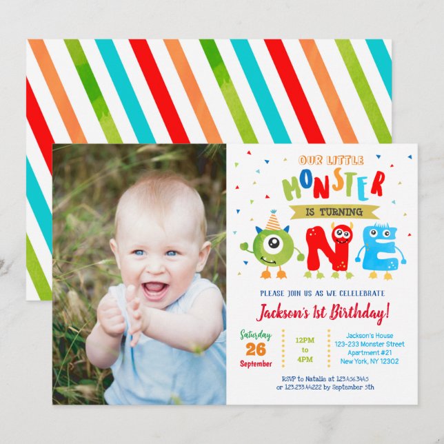 Petite Monster Invitations de fête d'anniversaire (Devant / Derrière)