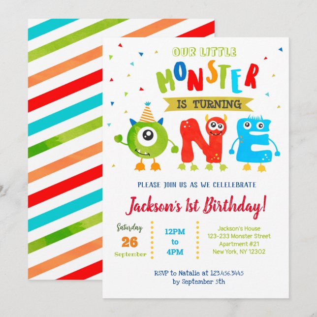 Petite Monster Invitations de fête d'anniversaire (Devant / Derrière)