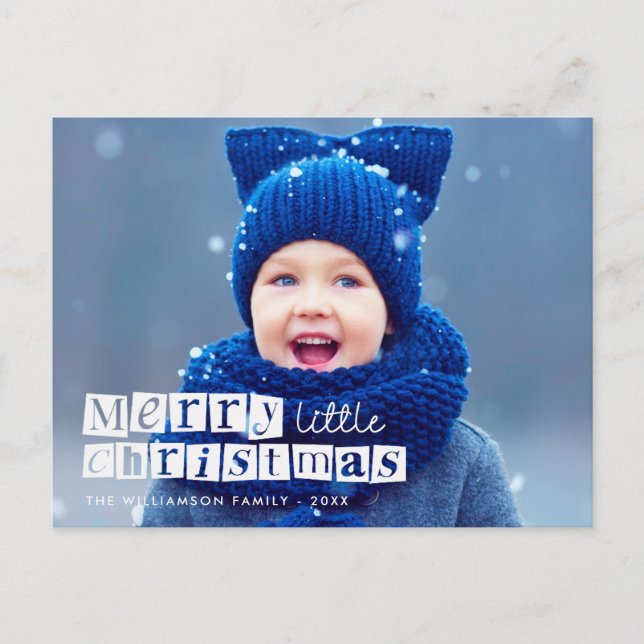 petite noël bleu typographie carte postale (Devant)