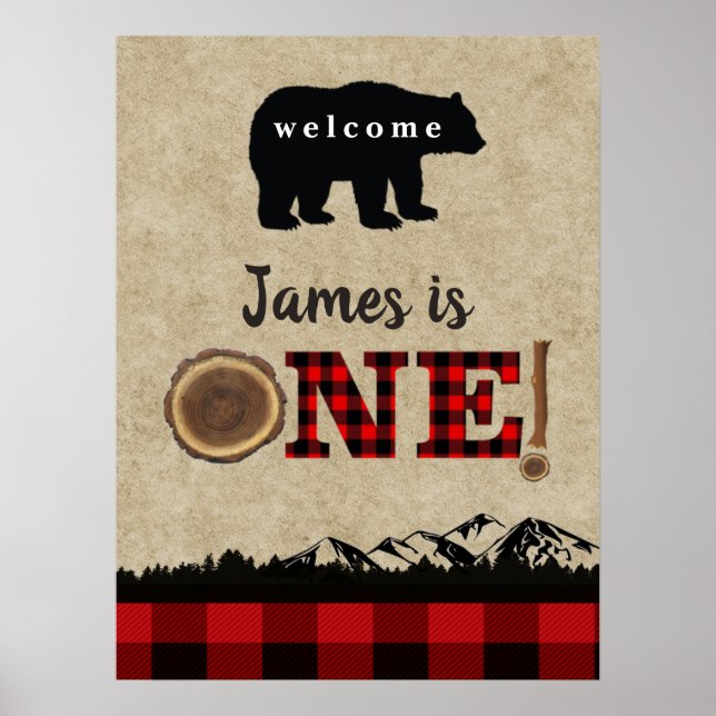 Petite ours Flannel Lumberjack Affiche de bienvenu (Devant)