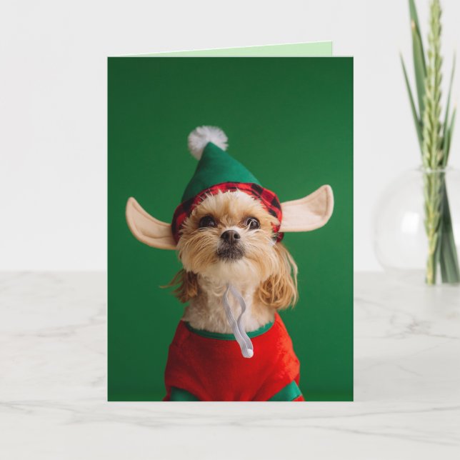 PETITE PETITE CARTE DE NOËL DE CHIEN ELF FUNNY (Devant)