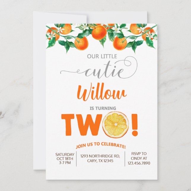 Petite petite fille orange invitation anniversaire (Devant)