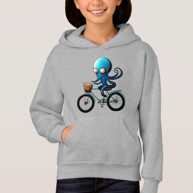 Petite pieuvre bleue mignonne à vélo (Devant)