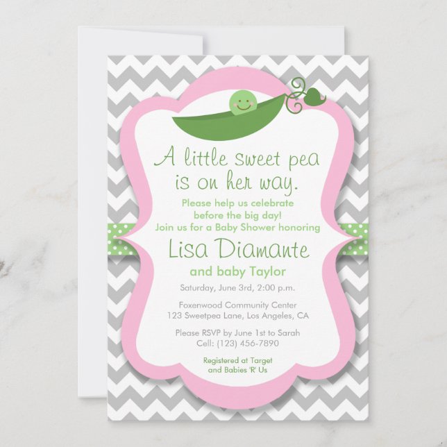 Petite pois doux fille Baby shower Invitation (Devant)