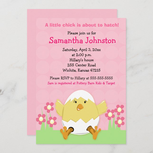 Petite poule Baby shower de Pâques Invitation (Devant / Derrière)