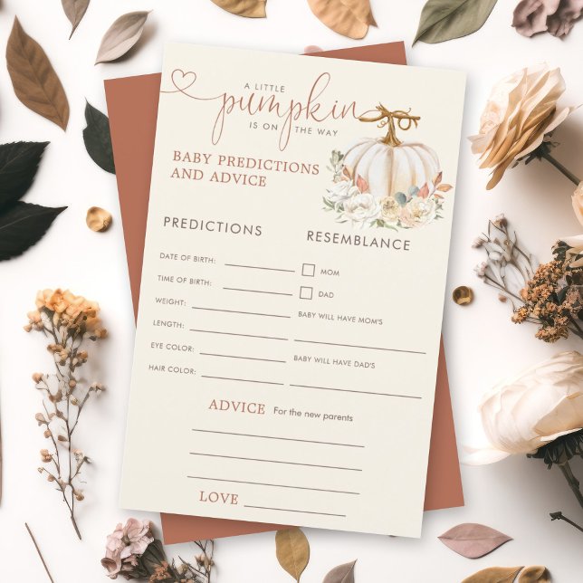 Petite Prédiction de Bébé Rustique Conseils (A soon-to-be mom will love this watercolor autumn pumpkin floral design baby prediction and advice.)