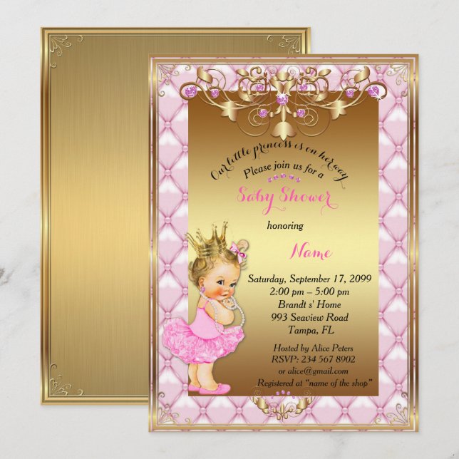 Petite princesse blonde, Invitation Baby shower, o (Devant / Derrière)