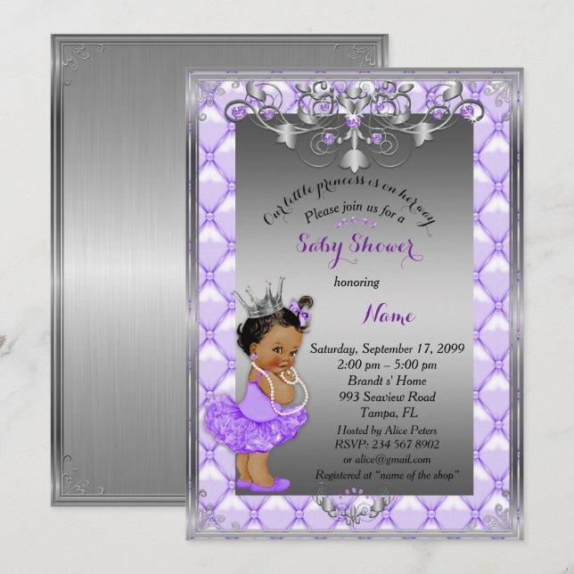 Petite princesse ethnique, Invitation Baby shower, (Devant / Derrière)