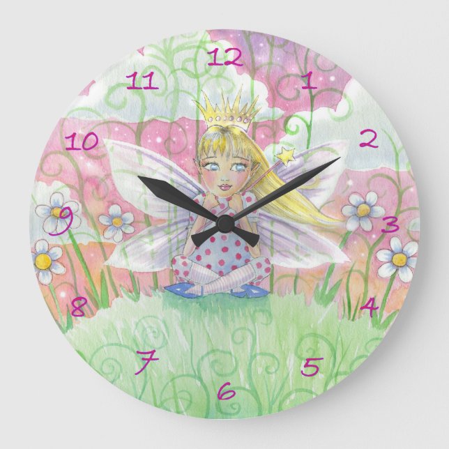 Petite Princesse Fée Filles Horloge Murale (Recto)